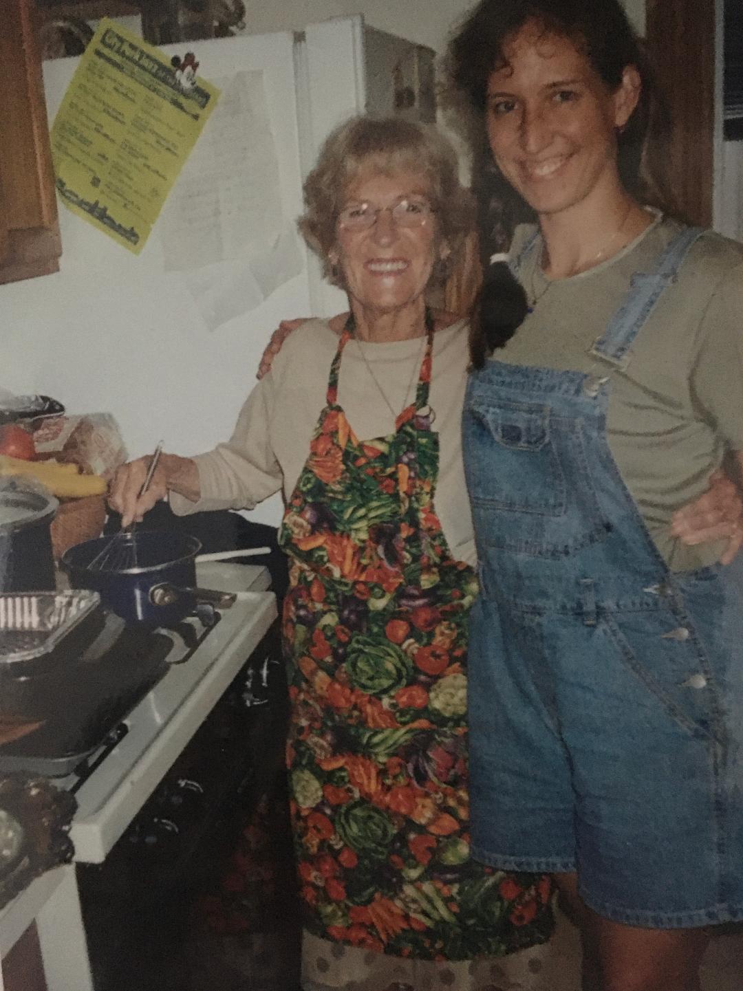 Mom and me at stove